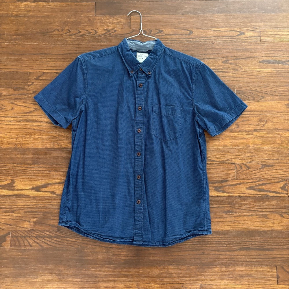 Indigo Men’s Large Button Up Casual Dress Shirt Navy Blue